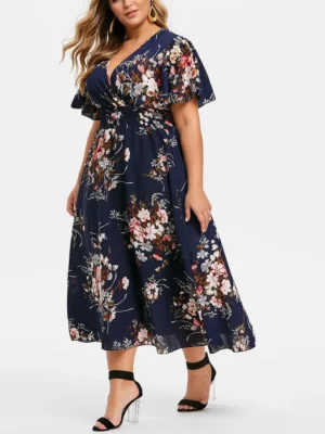 robe grande taille bohème chic bleu marine